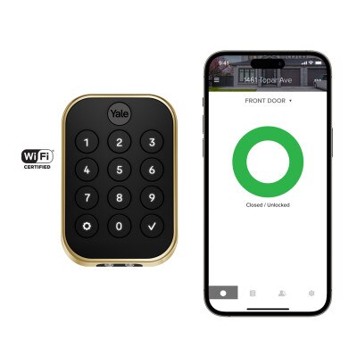 Yale Pro 2 Key Free Pushbutton Keypad Lock, Bluetooth with Wi-Fi Connect Bridge, Lifetime Brass